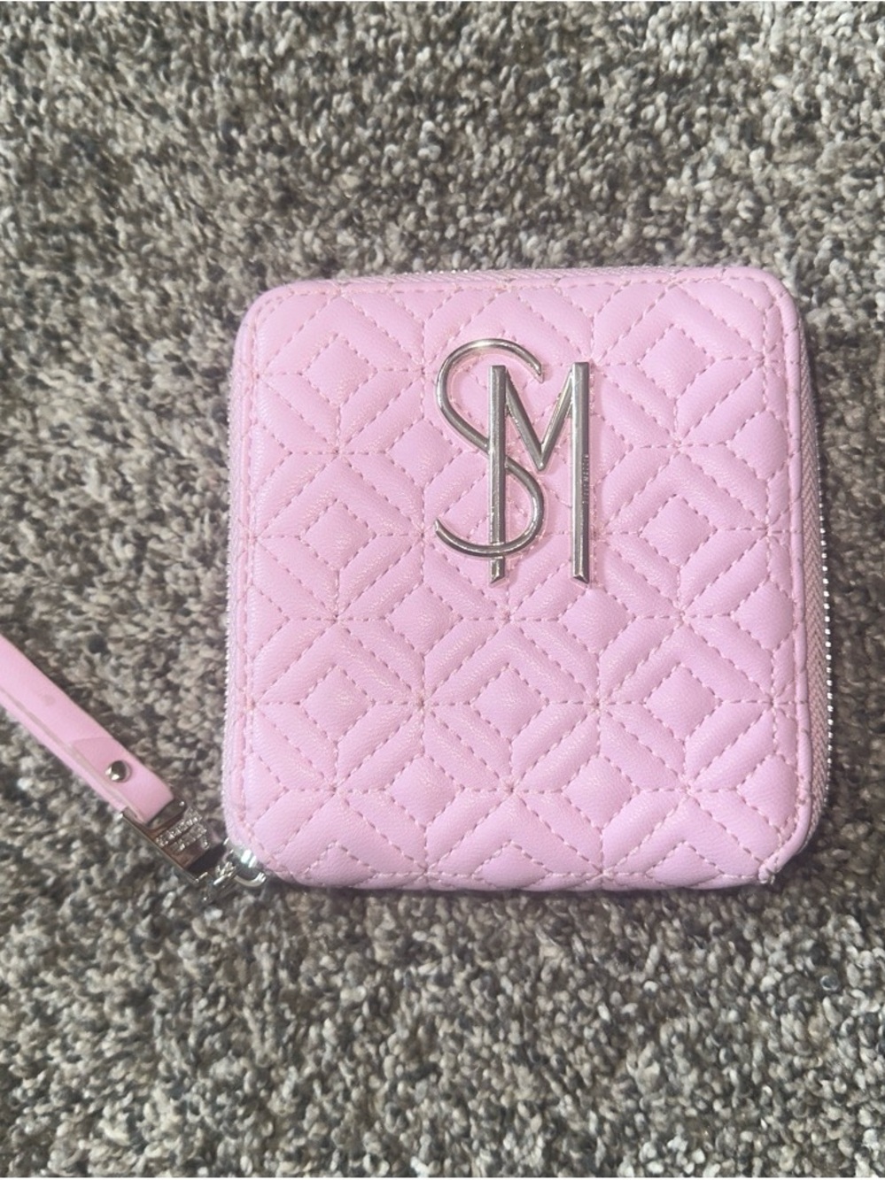 Steve Madden Quilted Pink Zip-Around Wristlet Wallet with Silver Logo